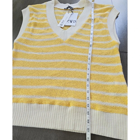 Zara Women Yellow Striped Vest Sleeveless V-Neck Pullover Sweater Size S - Picture 5 of 7